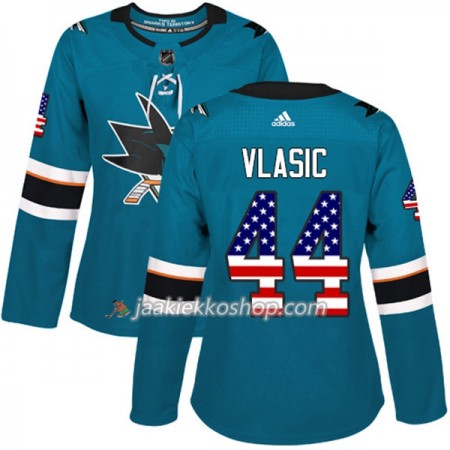 Nainen NHL San Jose Sharks Pelipaita Marc-Edouard Vlasic 44 Adidas 2017-2018 Teal USA Flag Fashion Authentic
